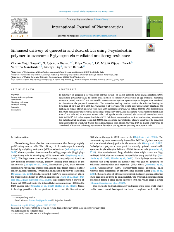 (PDF) Enhanced delivery of quercetin and doxorubicin using β ...