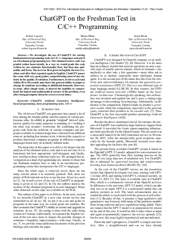 (PDF) ChatGPT on the Freshman Test in C/C++ Programming