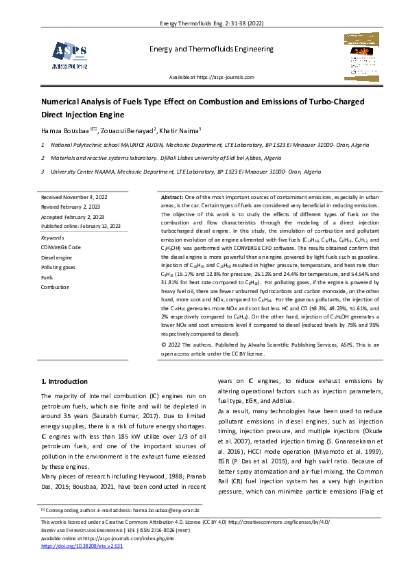 (PDF) Numerical Analysis of Fuels Type Effect on Combustion and ...