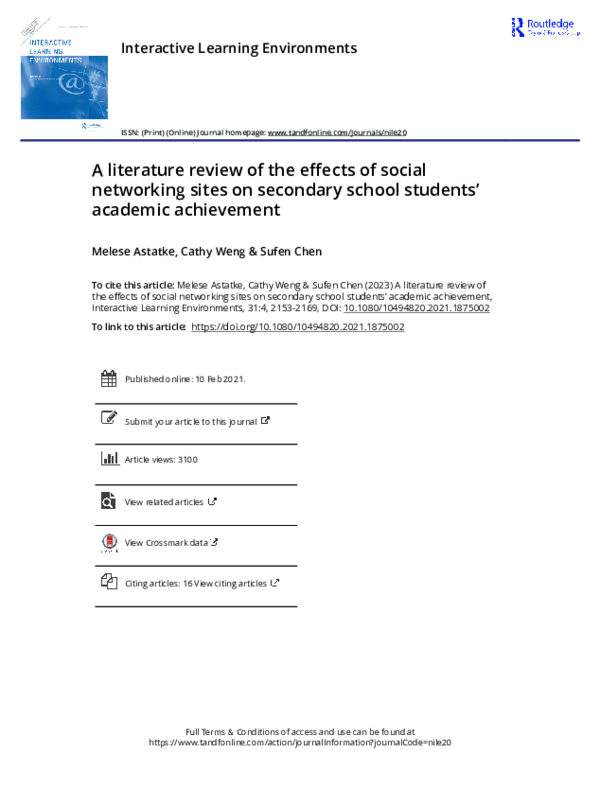 (PDF) A literature review of the effects of social networking sites on ...