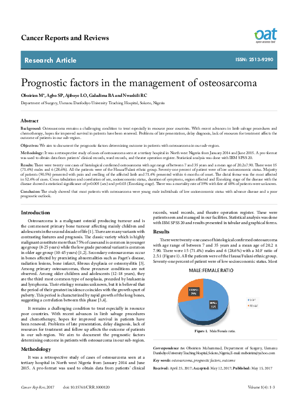 (PDF) Prognostic factors in the management of osteosarcoma