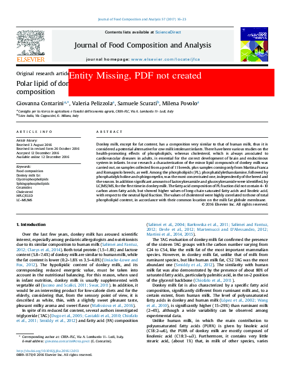 (PDF) Polar lipid of donkey milk fat: Phospholipid, ceramide and ...