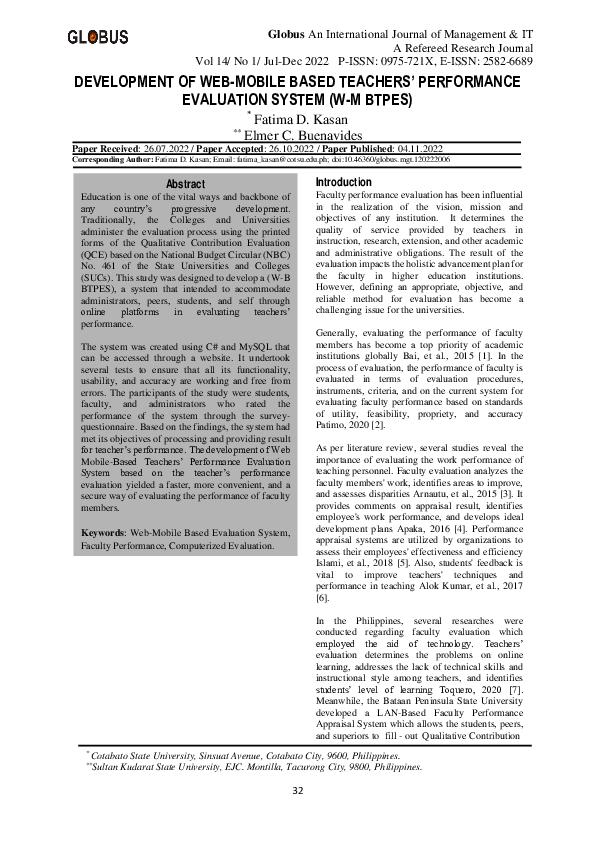 (PDF) Development of Web-Mobile Based Teachers’ Performance Evaluation ...