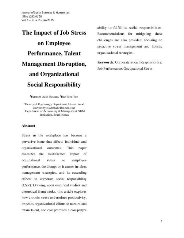 (PDF) The Impact of Job Stress on Employee Performance, Talent ...