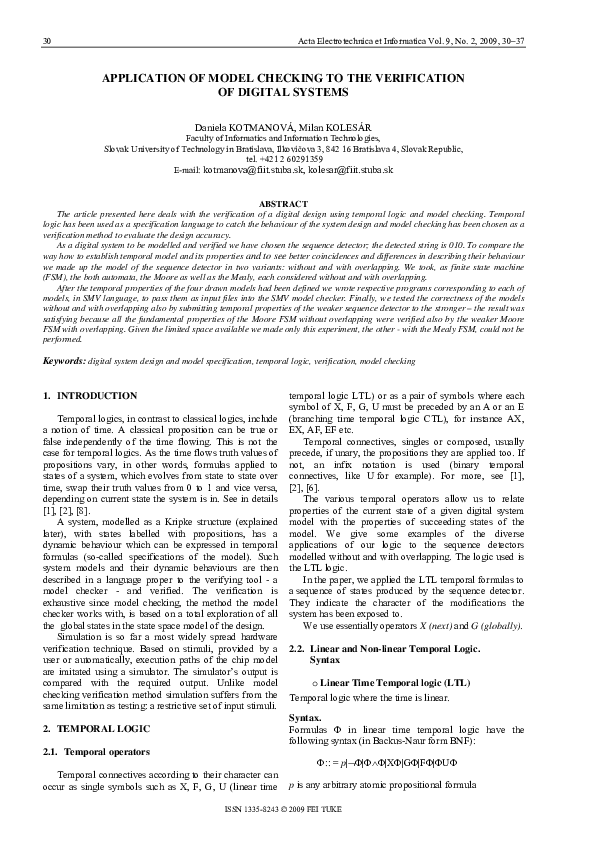 (PDF) Application of Model Checking to the Verification of Digital Systems