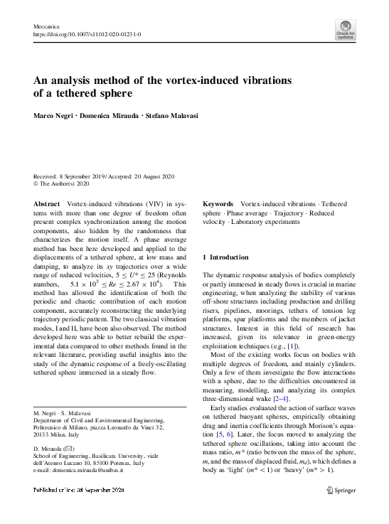 (PDF) An analysis method of the vortex-induced vibrations of a tethered ...