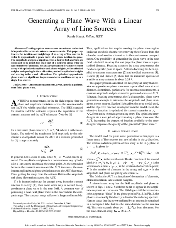 (PDF) Generating a plane wave with a linear array of line sources