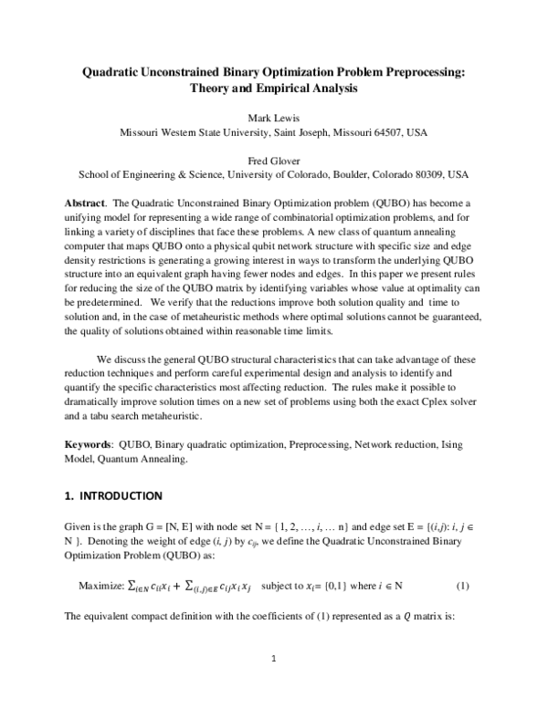 (PDF) Quadratic Unconstrained Binary Optimization Problem Preprocessing ...