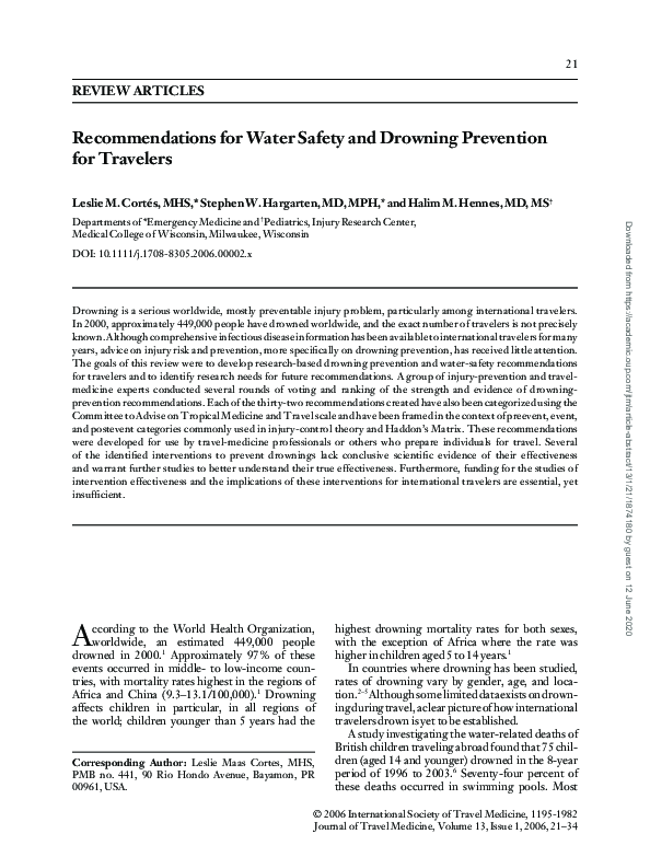 (PDF) Recommendations for Water Safety and Drowning Prevention for ...