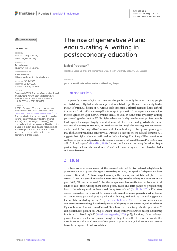 (PDF) The rise of generative AI and enculturating AI writing in ...
