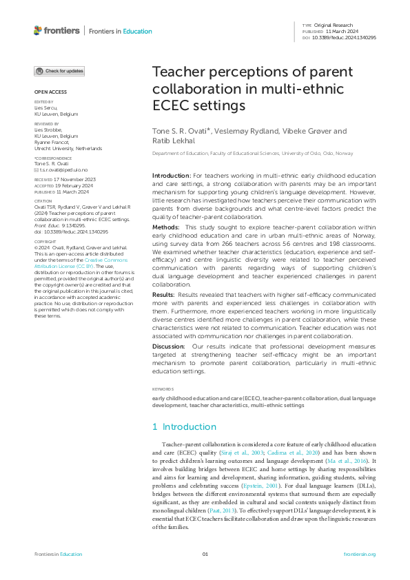 (PDF) Teacher perceptions of parent collaboration in multi-ethnic ECEC ...
