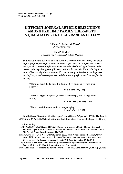 (PDF) Difficult Journal Article Rejections Among Prolific Family ...