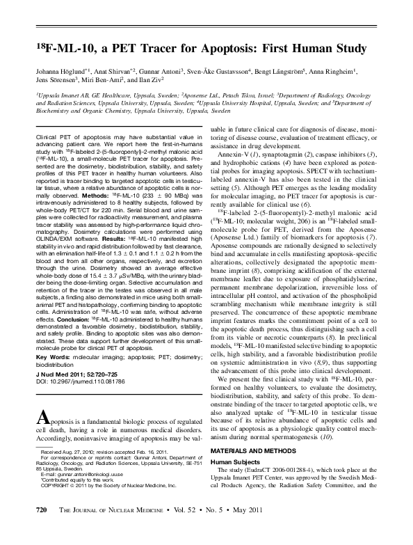 (PDF) 18 F-ML-10, a PET Tracer for Apoptosis: First Human Study