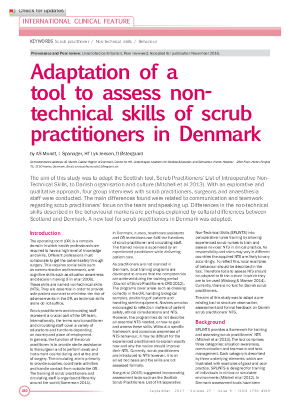 (PDF) Adaptation of a Tool to Assess Nontechnical Skills of Scrub ...
