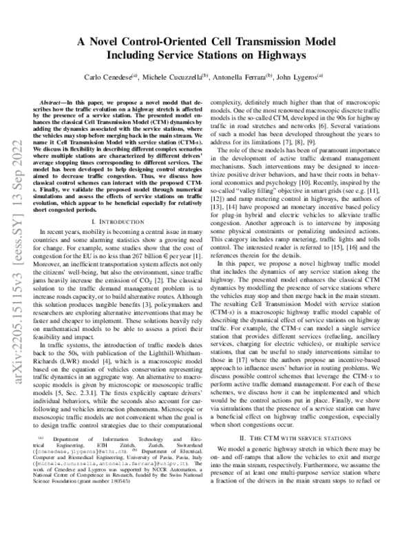 (PDF) A Novel Control-Oriented Cell Transmission Model Including ...