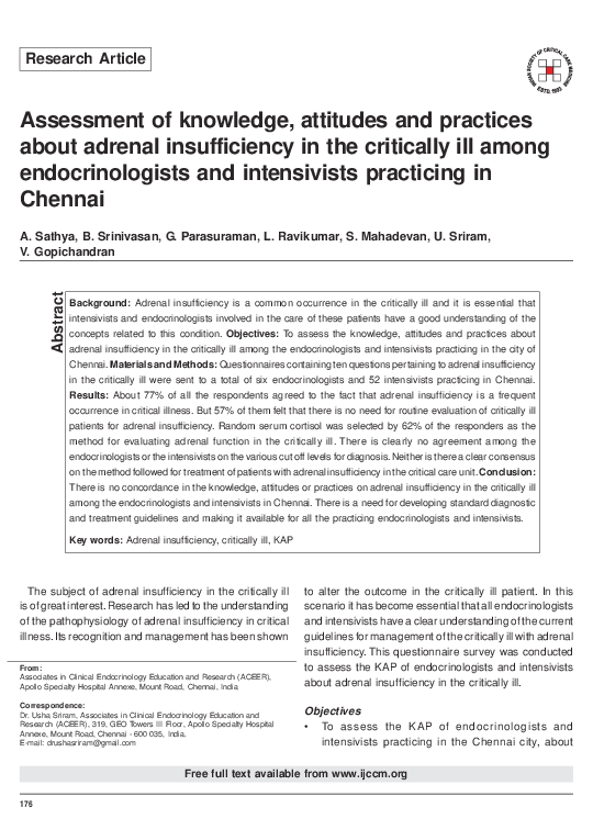 (PDF) Assessment of knowledge, attitudes and practices about adrenal ...