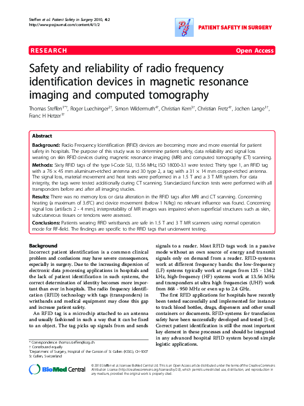 (PDF) Safety and reliability of Radio Frequency Identification Devices ...