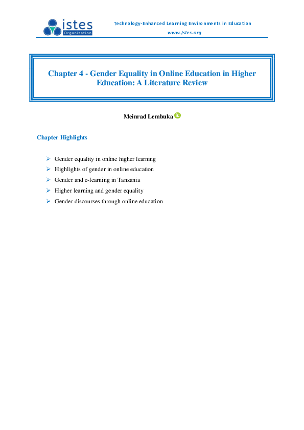 (PDF) Gender Equality in Online Education in Higher Education: A ...