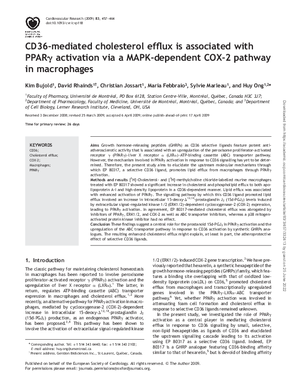 (PDF) CD36-mediated cholesterol efflux is associated with PPARγ ...