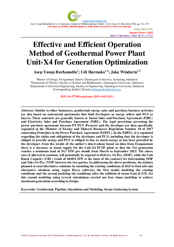 (PDF) Effective and Efficient Operation Method of Geothermal Power ...
