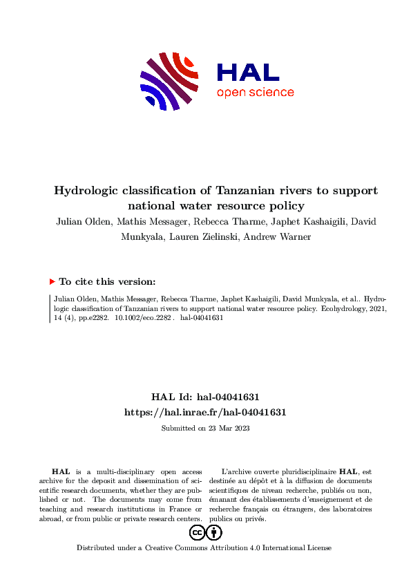 (PDF) Hydrologic classification of Tanzanian rivers to support national ...