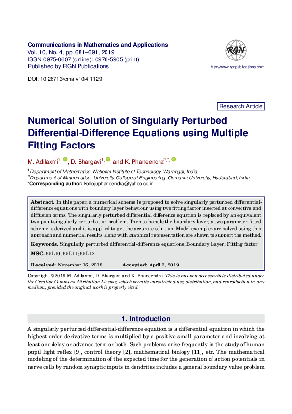 (PDF) Numerical Solution of Singularly Perturbed Differential ...
