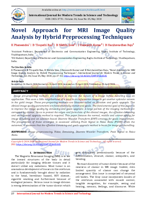 (PDF) Novel Approach for MRI Image Quality Analysis by Hybrid ...