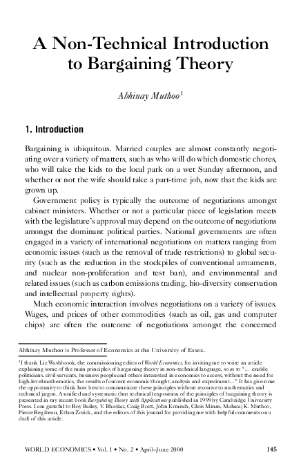 (PDF) A non-technical introduction to bargaining theory