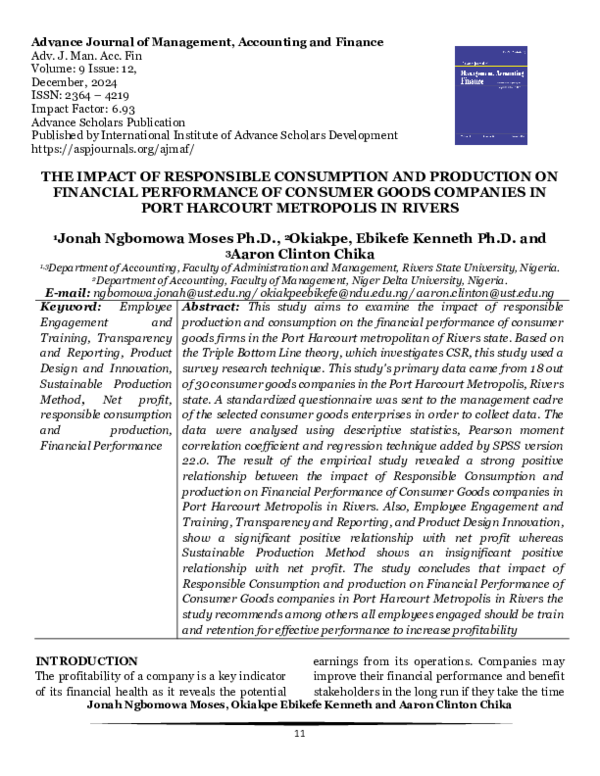 (PDF) THE IMPACT OF RESPONSIBLE CONSUMPTION AND PRODUCTION ON FINANCIAL ...