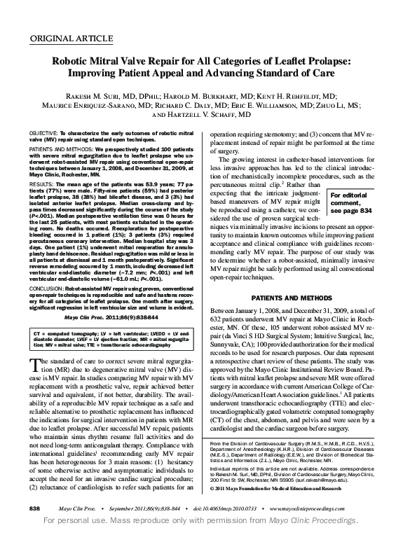 (PDF) Robotic Mitral Valve Repair for All Categories of Leaflet ...