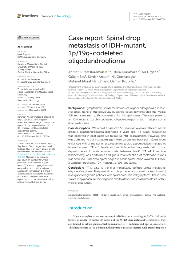 (PDF) Case report: Spinal drop metastasis of IDH-mutant, 1p/19q ...