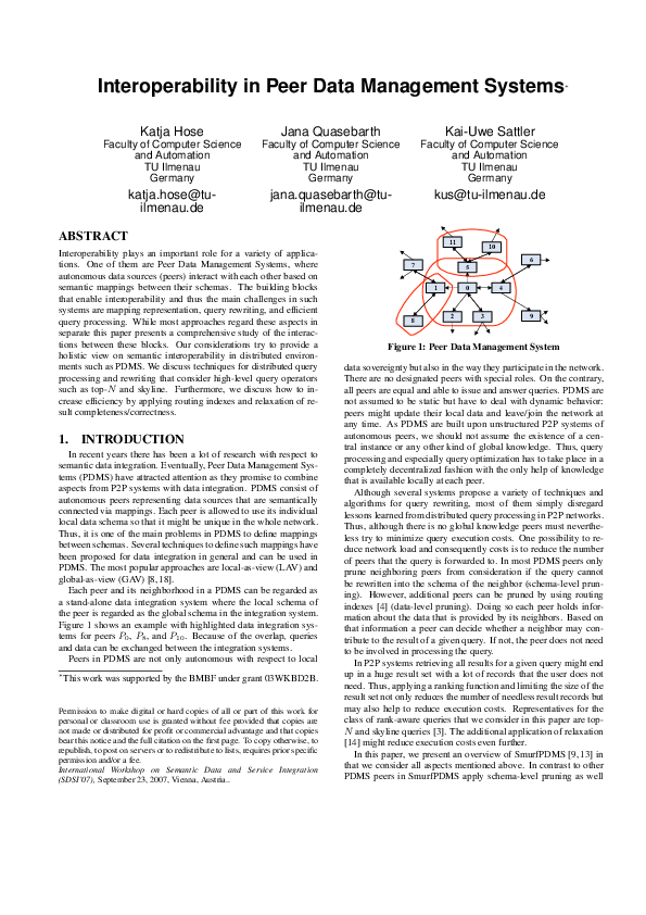 (PDF) Interoperability in peer data management systems