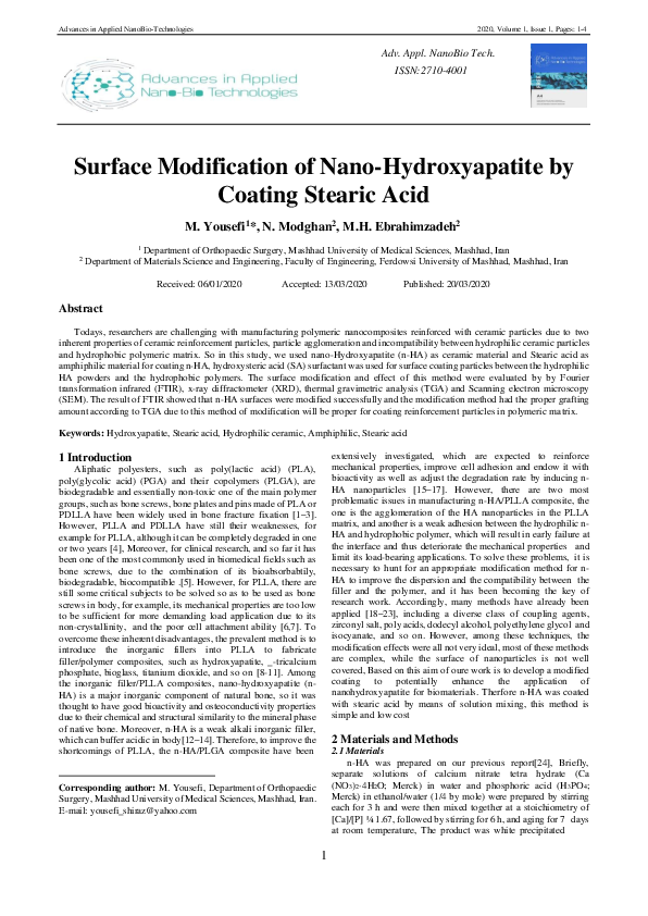(PDF) Surface Modification of Nano-Hydroxyapatite by Coating Stearic Acid