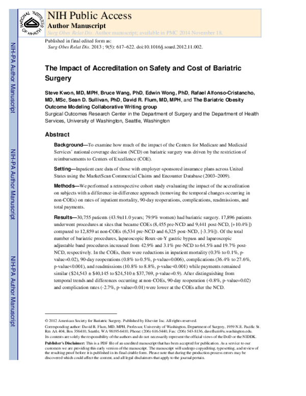 (PDF) The impact of accreditation on safety and cost of bariatric surgery