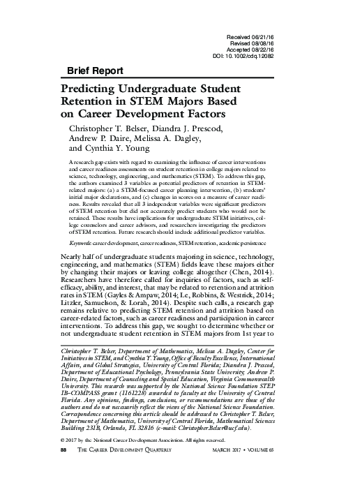 (PDF) Predicting Undergraduate Student Retention in STEM Majors Based ...