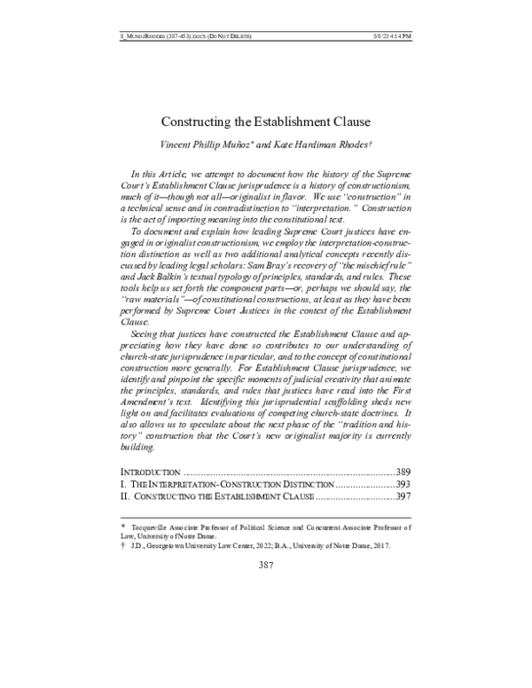 (PDF) Constructing the Establishment Clause