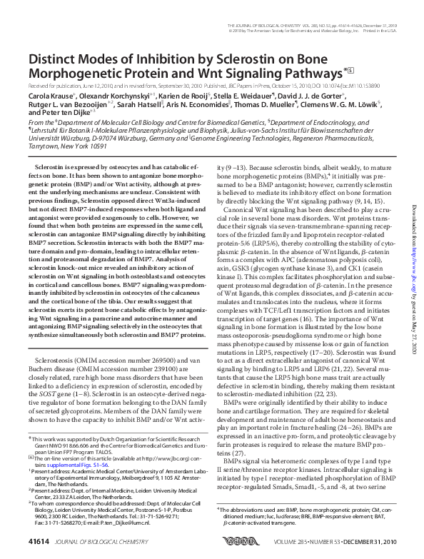 (PDF) Distinct Modes of Inhibition by Sclerostin on Bone Morphogenetic ...