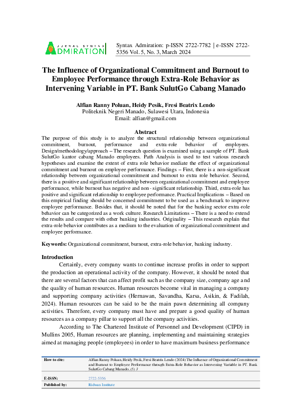 (PDF) The Influence of Organizational Commitment and Burnout to ...