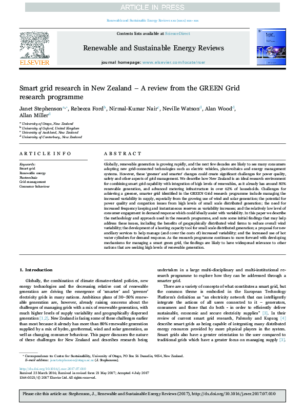 (PDF) Smart grid research in New Zealand – A review from the GREEN Grid ...