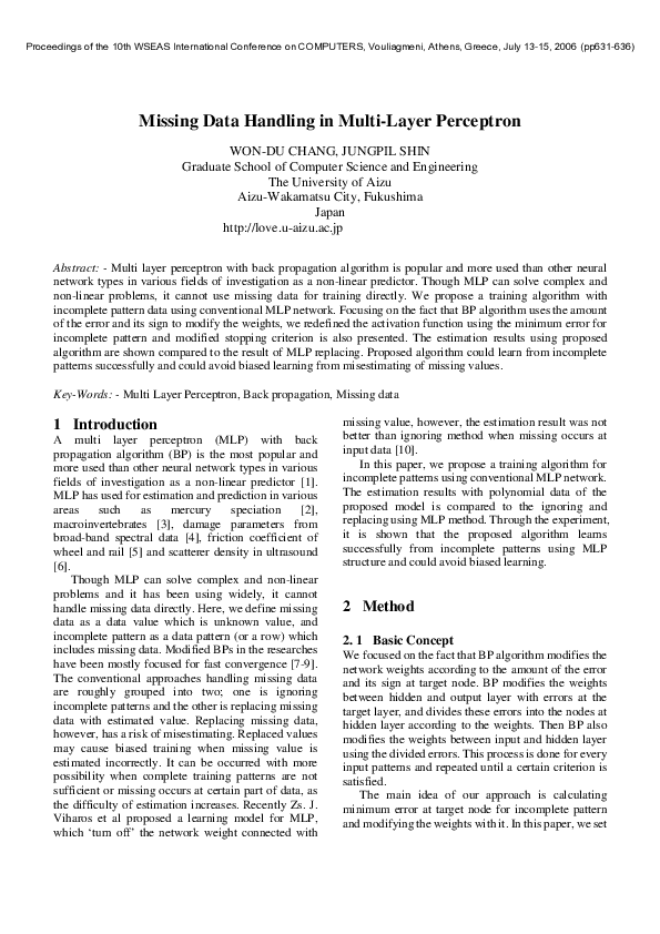 (PDF) Missing data handling in multi-layer perceptron