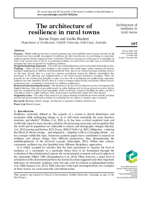 (PDF) The architecture of resilience in rural towns