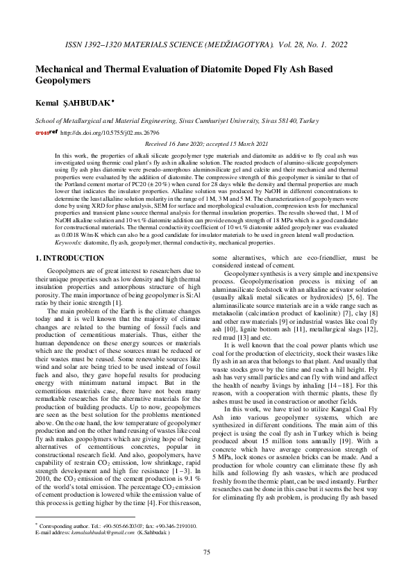 (PDF) Mechanical and Thermal Evaluation of Diatomite Doped Fly Ash ...