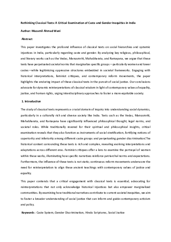 (PDF) Rethinking Classical Texts: A Critical Examination of Caste and ...