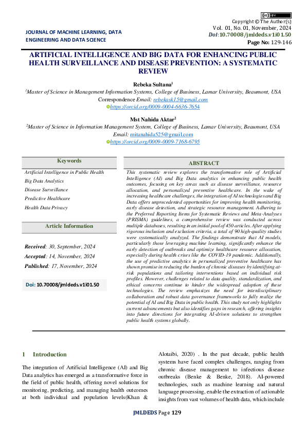 (PDF) ARTIFICIAL INTELLIGENCE AND BIG DATA FOR ENHANCING PUBLIC HEALTH ...