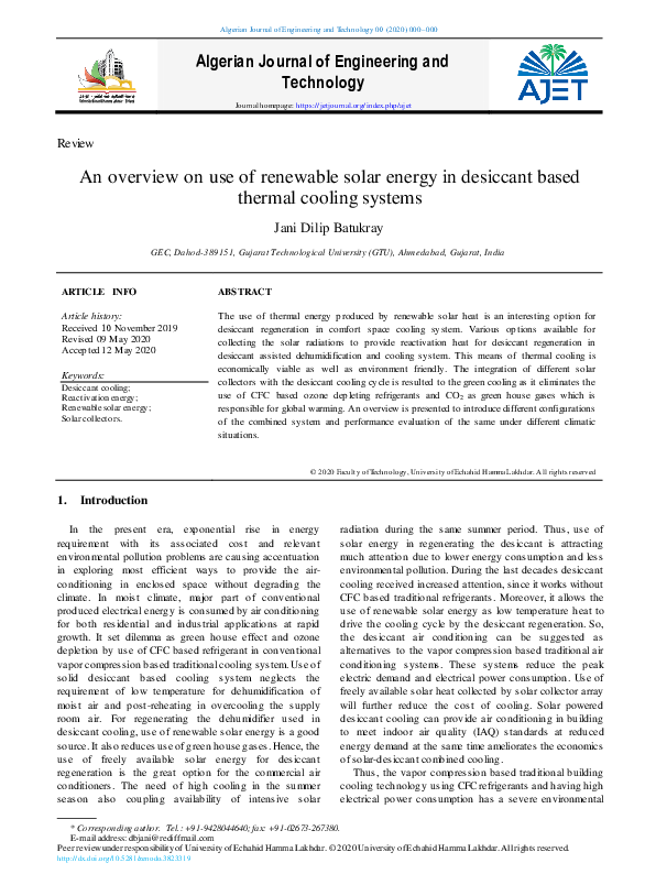 (PDF) An overview on use of renewable solar energy in desiccant based ...