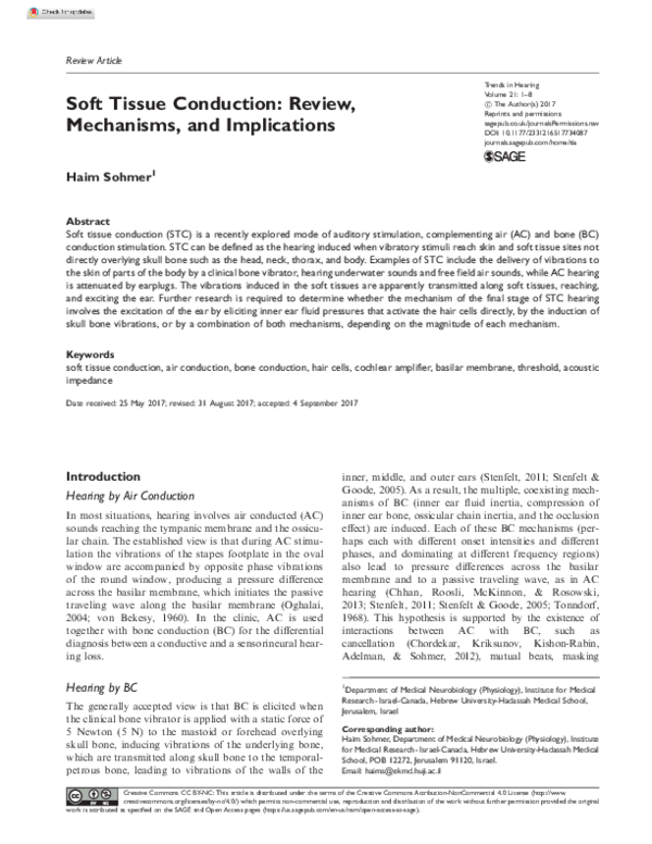 (PDF) Soft Tissue Conduction: Review, Mechanisms, and Implications