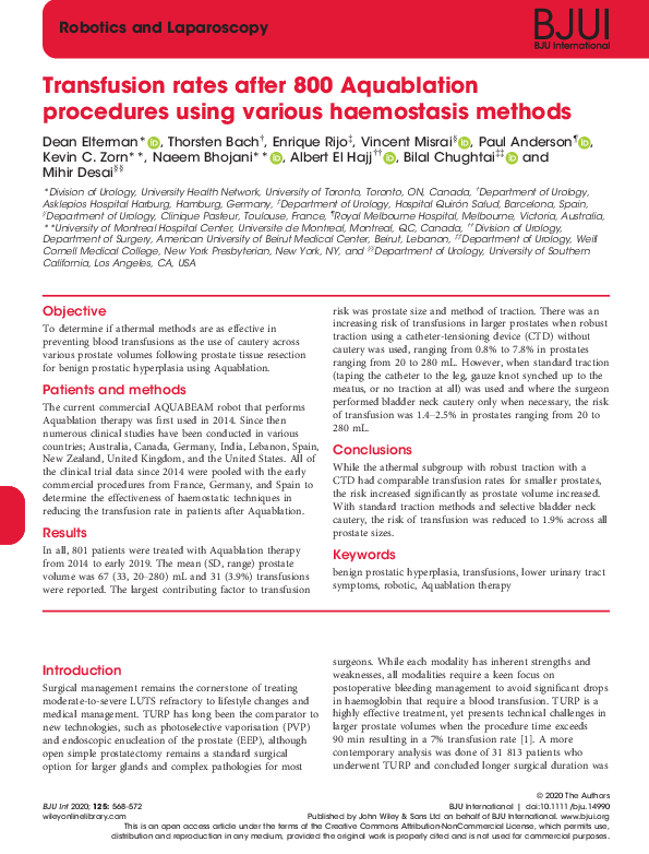 (PDF) Transfusion rates after 800 Aquablation procedures using various ...