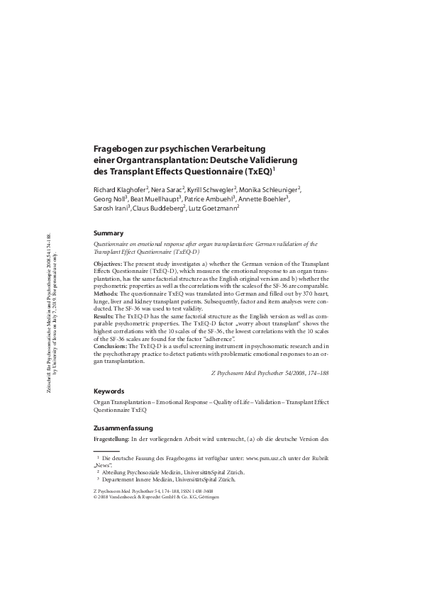 (PDF) Fragebogen zur psychischen Verarbeitung einer ...