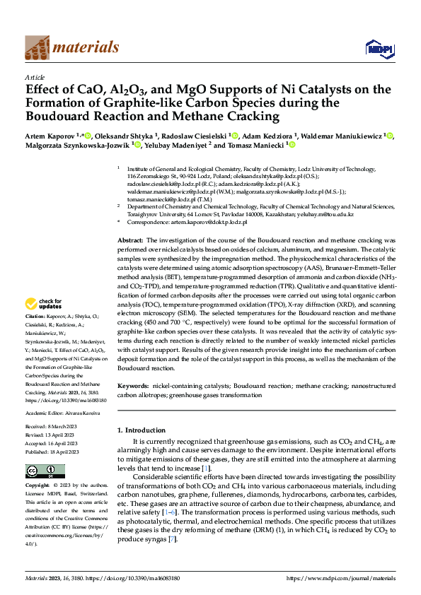 (PDF) Effect of CaO, Al2O3, and MgO Supports of Ni Catalysts on the ...
