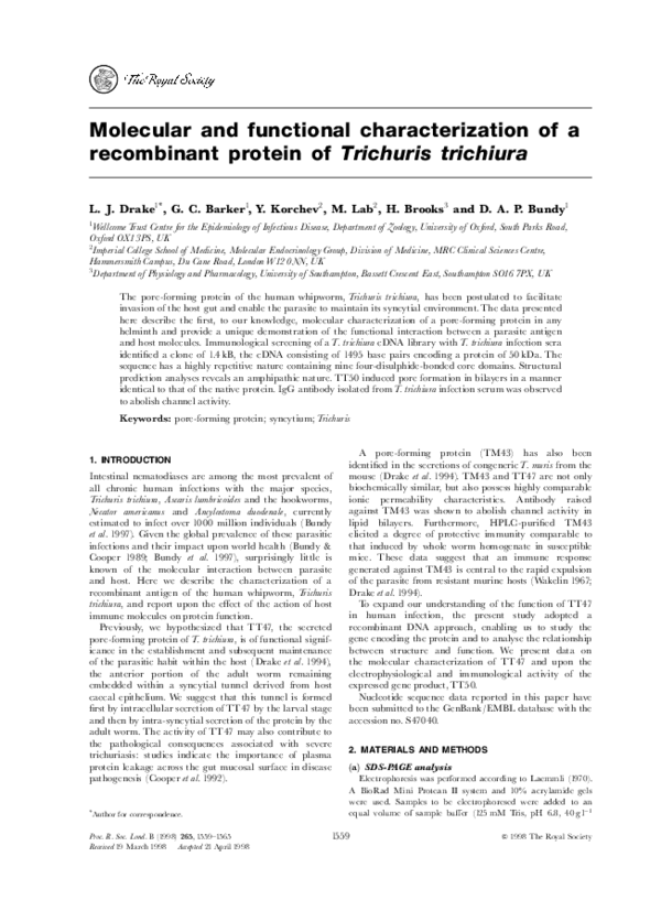 (PDF) Molecular and functional characterization of a recombinant ...